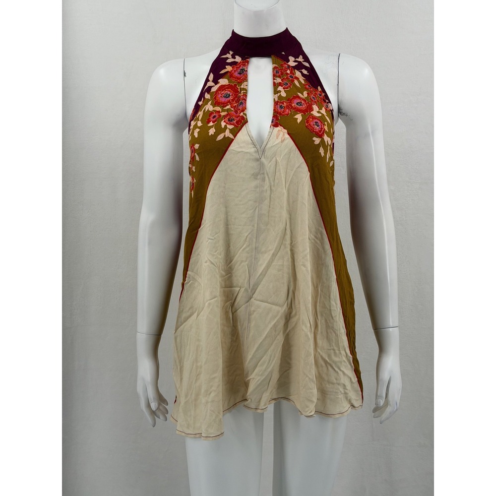 Free People Top Women XS Purple Floral Beat of My Heart Halter Tunic Boho Summer
